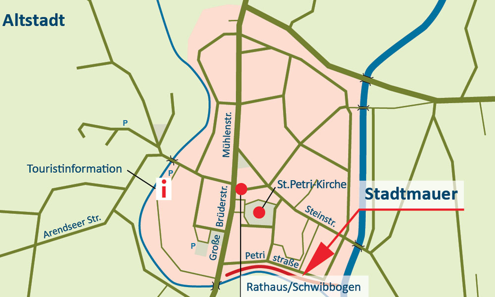 Lage Stadtmauer und Petristraße in Seehausen