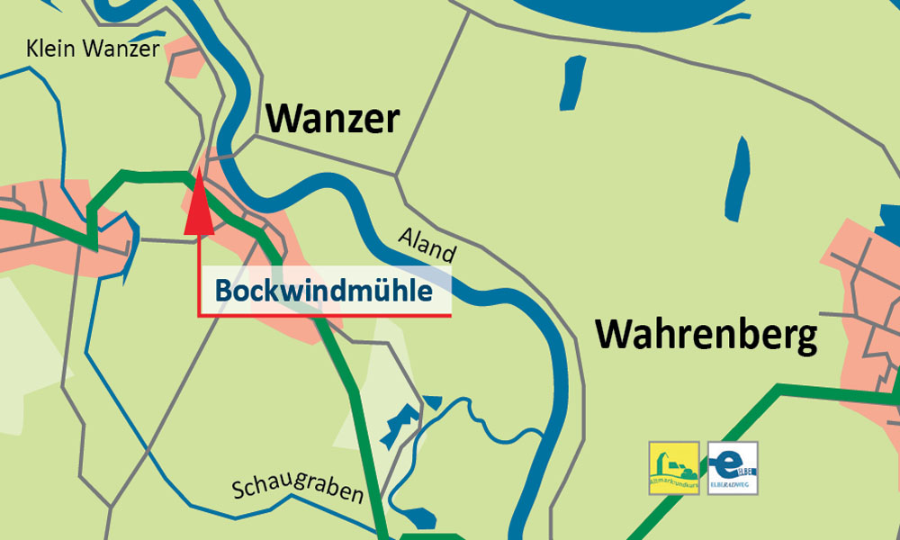 Lage der Bockwindmühle in Wanzer